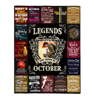 Legends Are Born In October Warrior Girl Birthday Gift Black Fleece Blanket A