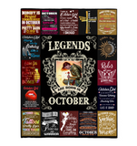 Legends Are Born In October Warrior Girl Birthday Gift Black Fleece Blanket A