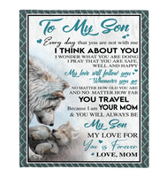 To My Son Mom Love You Forever Wolf White Fleece Blanket