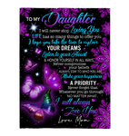 To My Daughter Explore Your Dreams Listen Heart Make Happiness I Love You Butterfly Mandala Gift From Mom Fleece Sherpa Mink Blanket