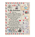 To My Grandson Believe You Capable Achieving My Sunshine Love Baby Boy Grandpa Gift Letter Envelope Fleece Sherpa Mink Blanket