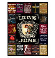 Legends Are Born In June Warrior Girl Birthday Gift Black Fleece Blanket A