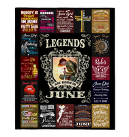 Legends Are Born In June Warrior Girl Birthday Gift Black Fleece Blanket A