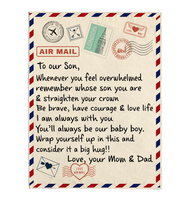 To Our Son Be Brave Have Courage Love Life Wrap Yourself Up Big Hug Gift From Dad Mom Letter Envelope Fleece Sherpa Mink Blanket