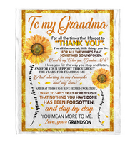 To My Grandma Thank You You Are My Sunshine Sunflower I Love You Mother's Day Gift From Grandson Fleece Sherpa Mink Blanket A