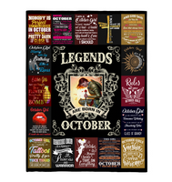 Legends Are Born In October Warrior Girl Birthday Gift Black Fleece Blanket A