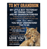 To My Grandson Little Boy Friend Proud Of You Love Gift From Grandma Lion Fleece Sherpa Mink Blanket