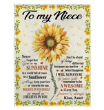 To My Niece You Are My Sunshine I Love You Believe In Yourself Sunflower Gift From Aunt Fleece Sherpa Mink Blanket