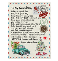 To My Grandson Today Good Great Day Laugh Love Live Smile More Worry Less I Love You Gift From Grandma Letter Envelope Christmas Xmas Fleece Sherpa Mink Blanket