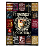 Legends Are Born In October Warrior Girl Birthday Gift Black Fleece Blanket A