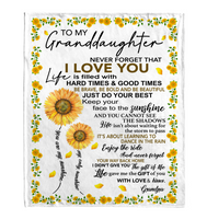 To My Granddaughter Sunflower You Are My Sunshine I Love You Blankets Gift From Grandpa White Plush Fleece Blanket A