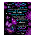 To My Daughter Explore Your Dreams Listen Heart Make Happiness I Love You Butterfly Mandala Gift From Dad Fleece Sherpa Mink Blanket