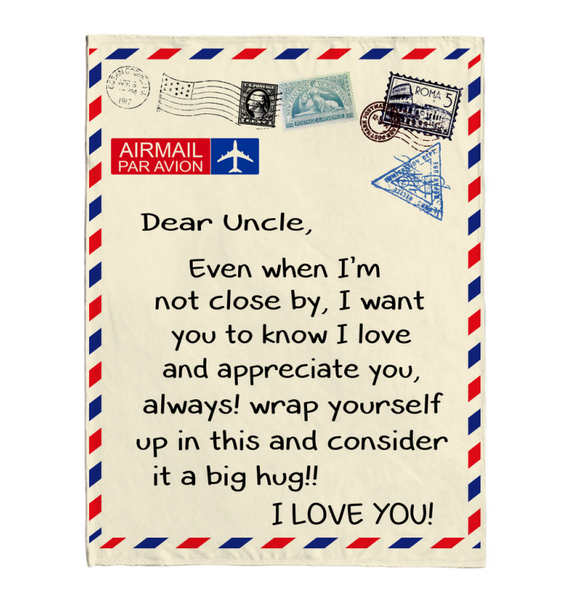 Dear Uncle I Love Appreciate You Old Vintage Envelope Fathers Day Gift From Niece Nephew Fleece Blanket