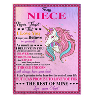 To My Niece Never Forget That I Love Believe In You Braver Stronger Gift From Aunt Unicorn Fleece Sherpa Mink Blanket