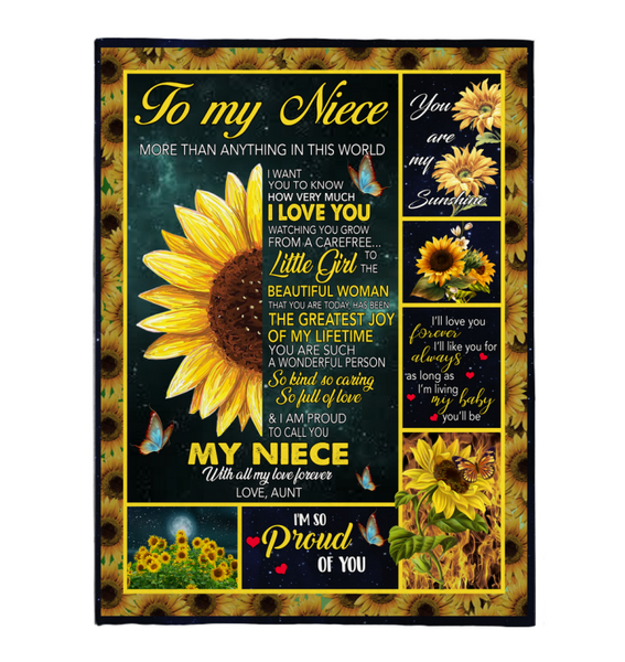 To My Niece I Love You So Kind Caring Proud Sunflower Gift From Aunt Fleece Sherpa Mink Blanket