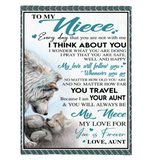 To My Niece Aunt Love You Forever Wolf White Fleece Sherpa Mink Blanket