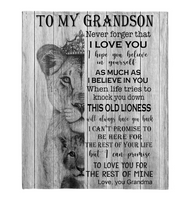 To My Grandson Never Forger I Love You For Rest Of Mine Believe Grandma Gift Lion Fleece Sherpa Mink Blanket