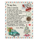 To My Son Good Great Day Laugh Love Live Smile More Worry Less I Love You Gift From Mom Letter Envelope Christmas Xmas Fleece Sherpa Mink Blanket