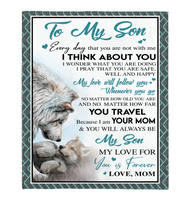 To My Son Mom Love You Forever Wolf White Fleece Blanket