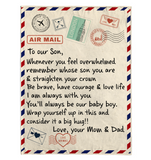 To Our Son Be Brave Have Courage Love Life Wrap Yourself Up Big Hug Gift From Dad Mom Letter Envelope Fleece Sherpa Mink Blanket