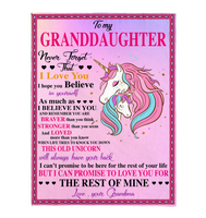 To My Granddaughter Never Forget That I Love Believe In You Braver Stronger Gift From Grandma Unicorn Fleece Sherpa Mink Blanket