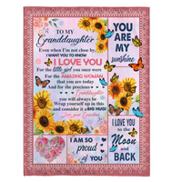 To My Granddaughter I Love Proud You Sunshine Wrap Yourself Up Big Hug Gift From Grandma Butterfly Sunflower Fleece Sherpa Mink Blanket