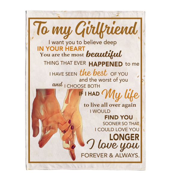 To My Girlfriend I Love You Forever And Always Hands Blankets Gift From Boyfriend White Plush Fleece Blanket A