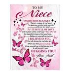 To My Niece I Believe Hugging Hug You Gift From Aunt Butterfly Never Give up Fleece Sherpa Mink Blanket