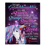 To My Granddaughter You Are Braver Stronger Smarter Than Think Seem Believe GIft From Grandma Unicorn Fleece Sherpa Mink Blanket