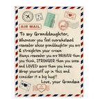 To My Granddaughter You Braver Stronger Loved Than Think Seem Know Big Hug Love Gift From Grandma Letter Envelope Fleece Sherpa Mink Blanket