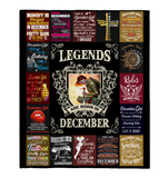 Legends Are Born In December Warrior Girl Birthday Gift Black Fleece Blanket A