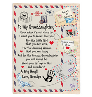 To My Granddaughter Grandpa Love You Wrap Yourself Up A Big Hug Letter Envelope Fleece Sherpa Mink Blanket