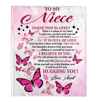 To My Niece I Believe Hugging Hug You Gift From Aunt Butterfly Never Give up Fleece Sherpa Mink Blanket