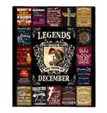 Legends Are Born In December Warrior Girl Birthday Gift Black Fleece Blanket A