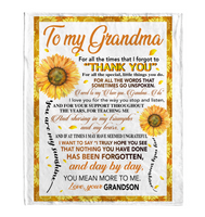 To My Grandma Thank You You Are My Sunshine Sunflower I Love You Mother's Day Gift From Grandson Fleece Sherpa Mink Blanket A