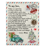 To My Son Good Great Day Laugh Love Live Smile More Worry Less I Love You Gift From Mom Letter Envelope Christmas Xmas Fleece Sherpa Mink Blanket