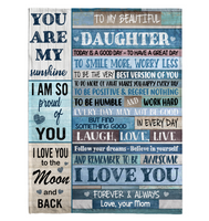 To My Beautiful Daughter Smile More Worry Less Laugh Love Live Believe Yourself I Love You Mom Gift Fleece Sherpa Mink Blanket