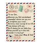 To Our Son Be Brave Have Courage Love Life Wrap Yourself Up Big Hug Gift From Dad Mom Letter Envelope Fleece Sherpa Mink Blanket