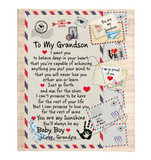 To My Grandson Believe You Capable Achieving My Sunshine Love Baby Boy Grandpa Gift Letter Envelope Fleece Sherpa Mink Blanket