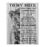 To My Niece Never Forger I Love You For Rest Of Mine Believe Aunt Gift Lion Fleece Sherpa Mink Blanket