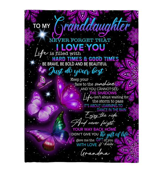 To My Granddaughter I Love You Be Brave Bold Beautiful Butterfly Mandala Gift From Grandma Fleece Sherpa Mink Blanket