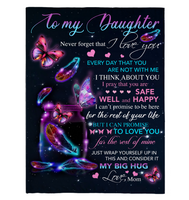 To My Daughter Never Forget I Love You Rest Of Life Big Hug Butterfly Gift From Mom Fleece Sherpa Mink Blanket