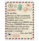 To My Son You Braver Stronger Loved Than Think Seem Know Big Hug Love Gift From Dad Letter Envelope Fleece Sherpa Mink Blanket