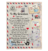 To My Grandson Believe You Capable Achieving My Sunshine Love Baby Boy Grandpa Gift Letter Envelope Fleece Sherpa Mink Blanket