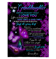 To My Granddaughter I Love You Be Brave Bold Beautiful Butterfly Mandala Gift From Grandma Fleece Sherpa Mink Blanket