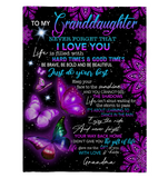 To My Granddaughter I Love You Be Brave Bold Beautiful Butterfly Mandala Gift From Grandma Fleece Sherpa Mink Blanket