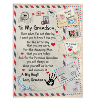To My Grandson Grandma Love You Wrap Yourself Up A Big Hug Letter Envelope Fleece Sherpa Mink Blanket