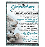 To My Grandson Grandpa Love You Forever Wolf White Fleece Sherpa Mink Blanket