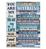 To My Boyfriend Never Forget I Love You Want Be Your Last Everything Gift From Girlfriend Fleece Sherpa Mink Blanket