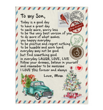 To My Son Good Great Day Laugh Love Live Smile More Worry Less I Love You Gift From Mom Letter Envelope Christmas Xmas Fleece Sherpa Mink Blanket